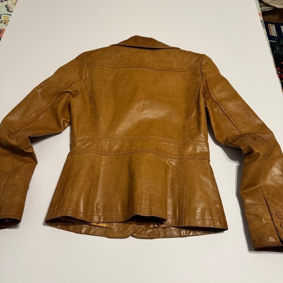 Blendshe women’s 100% leather camel brown blazer jacket sz 36/small Vintage 90’s - Picture 4 of 12
